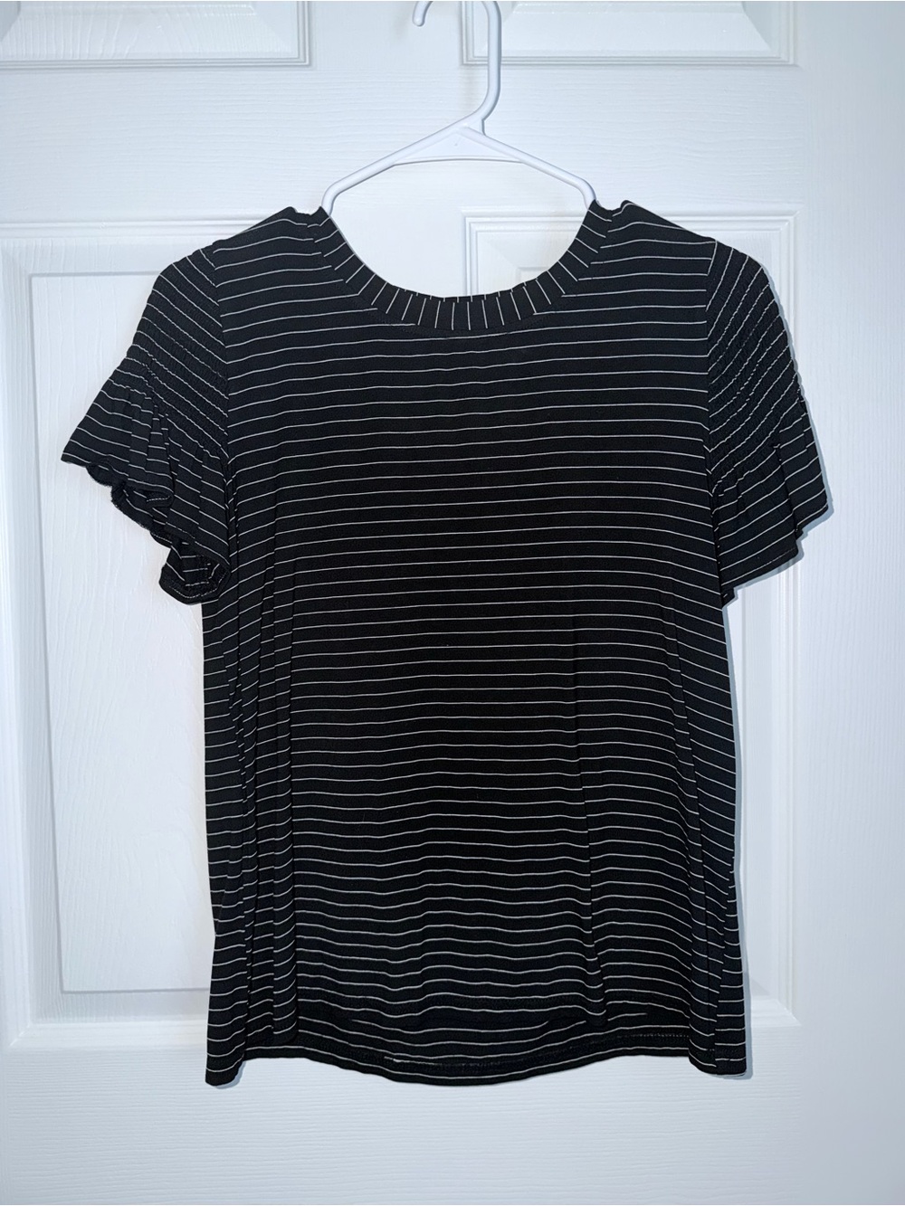 Black Striped Short Sleeve Crewneck Top